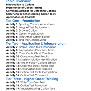Tests For Cations Worksheet Activity Booklet