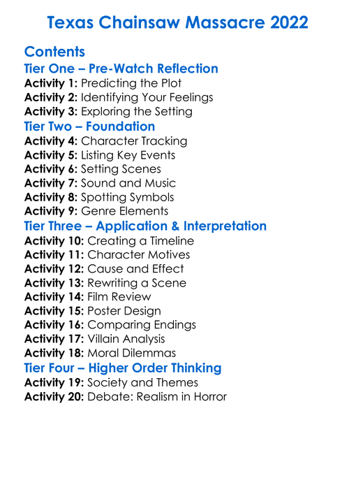 Texas Chainsaw Massacre 2022 Worksheet Activity Booklet