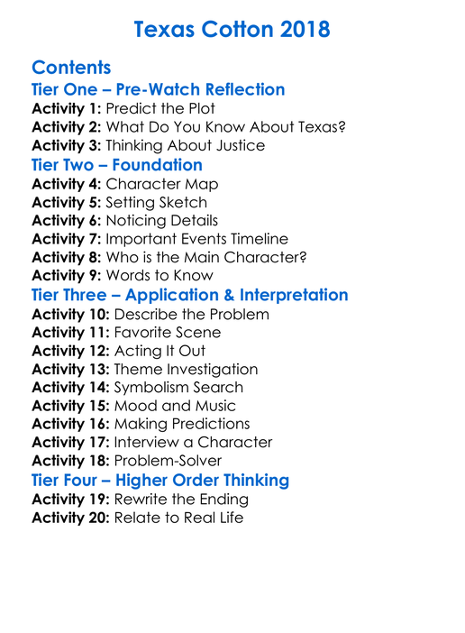 Texas Cotton 2018 Worksheet Activity Booklet