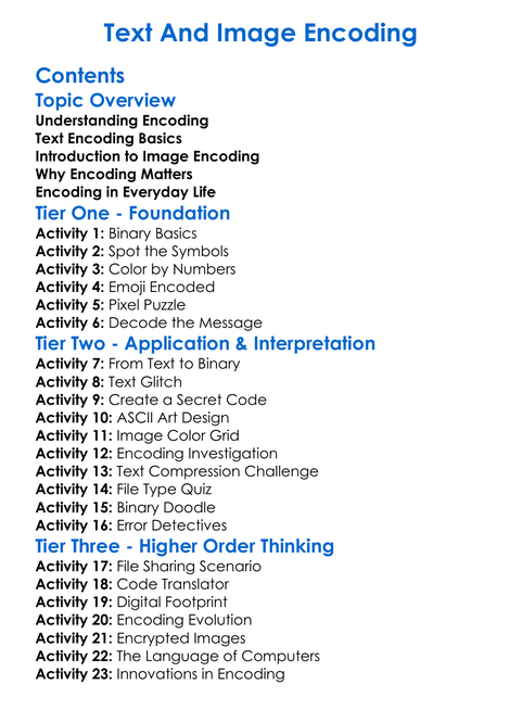 Text And Image Encoding Worksheet Activity Booklet