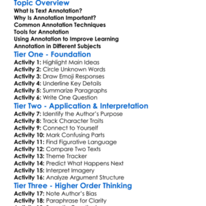 Text Annotation Worksheet Activity Booklet