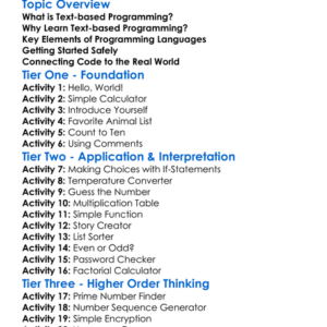 Text-Based Programming Worksheet Activity Booklet