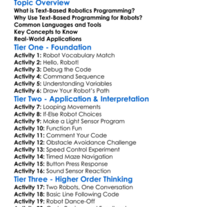 Text-Based Robotics Programming Worksheet Activity Booklet