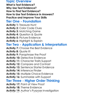 Text Evidence Worksheet Activity Booklet