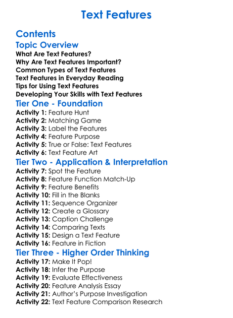 Text Features Worksheet Activity Booklet