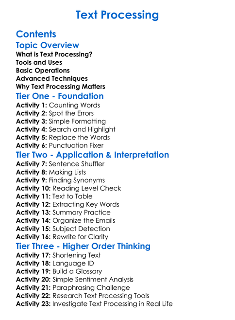 Text Processing Worksheet Activity Booklet