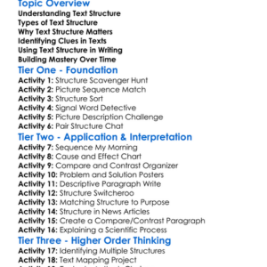 Text Structure Worksheet Activity Booklet