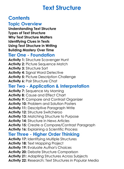 Text Structure Worksheet Activity Booklet