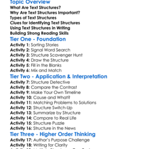 Text Structures Worksheet Activity Booklet