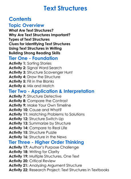 Text Structures Worksheet Activity Booklet