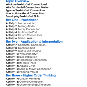 Text-To-Self Connections Worksheet Activity Booklet