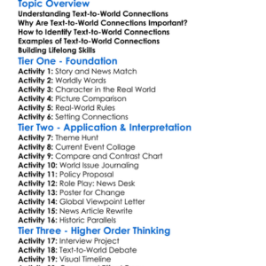 Text-To-World Connections Worksheet Activity Booklet