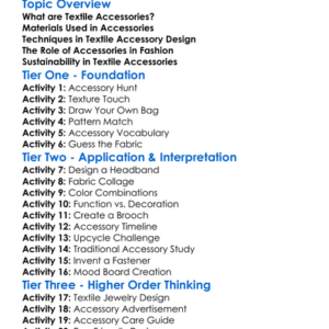 Textile Accessories Design Worksheet Activity Booklet