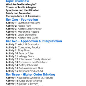 Textile Allergies And Safety Worksheet Activity Booklet