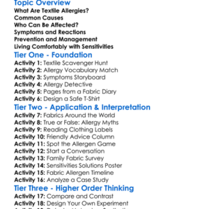 Textile Allergies And Sensitivities Worksheet Activity Booklet