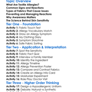 Textile Allergies And Skin Sensitivities Worksheet Activity Booklet