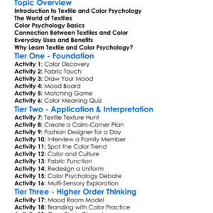 Textile And Color Psychology Worksheet Activity Booklet