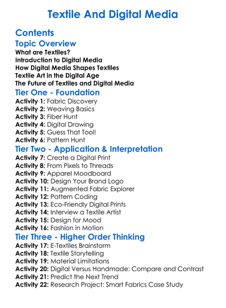 Textile And Digital Media Worksheet Activity Booklet