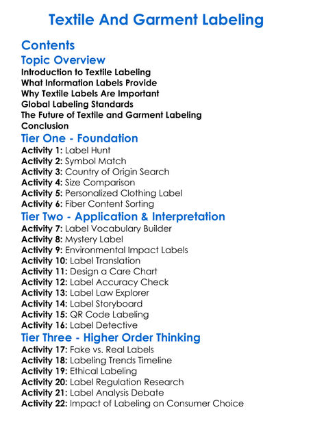Textile And Garment Labeling Worksheet Activity Booklet