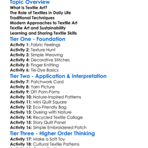 Textile Art And Craft Worksheet Activity Booklet