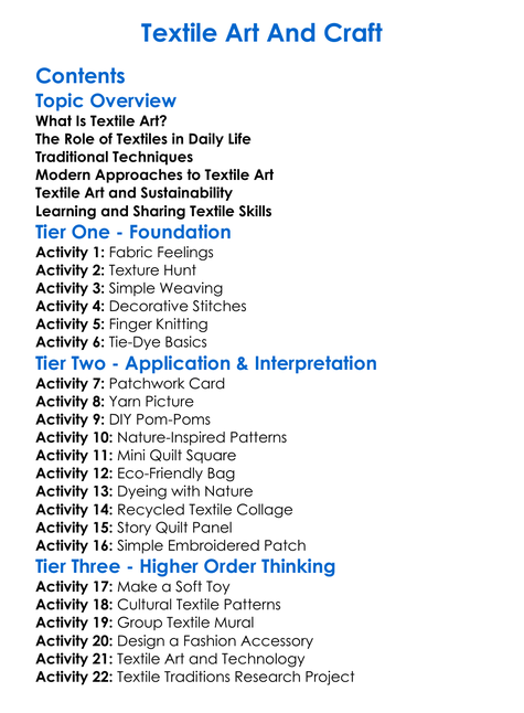 Textile Art And Craft Worksheet Activity Booklet