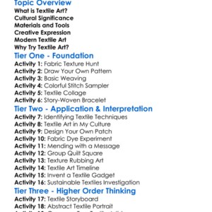 Textile Art And Creative Expression Worksheet Activity Booklet