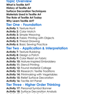 Textile Art And Surface Decoration Worksheet Activity Booklet