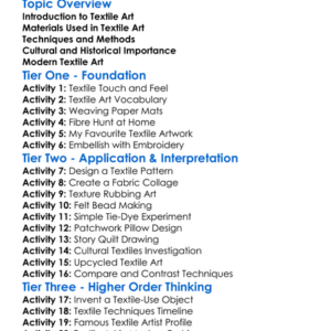 Textile Art Worksheet Activity Booklet