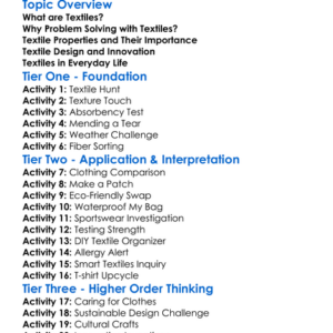 Textile-Based Problem Solving Worksheet Activity Booklet