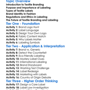 Textile Branding And Labeling Worksheet Activity Booklet