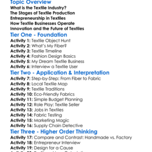 Textile Business And Entrepreneurship Worksheet Activity Booklet