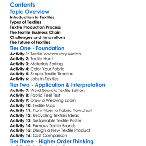 Textile Business And Industry Overview Worksheet Activity Booklet