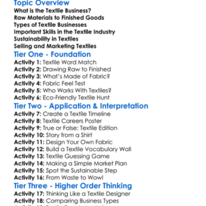 Textile Business Basics Worksheet Activity Booklet