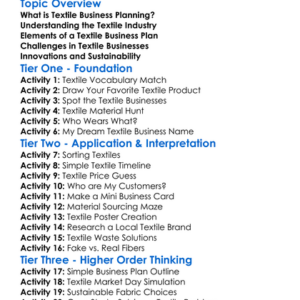 Textile Business Planning Worksheet Activity Booklet