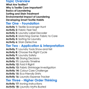 Textile Care And Laundering Worksheet Activity Booklet