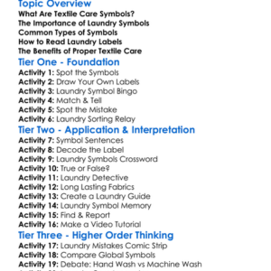 Textile Care And Laundry Symbols Worksheet Activity Booklet