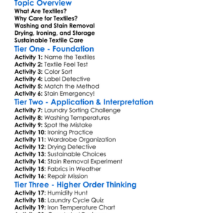 Textile Care And Maintenance Worksheet Activity Booklet