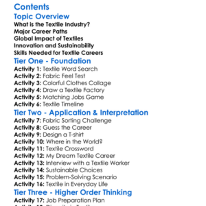 Textile Careers And Industry Overview Worksheet Activity Booklet