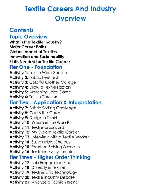 Textile Careers And Industry Overview Worksheet Activity Booklet