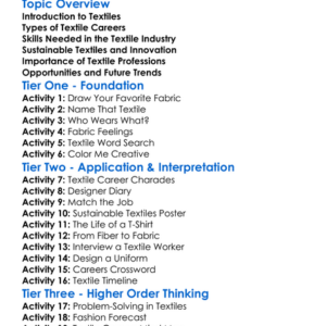Textile Careers And Professions Worksheet Activity Booklet