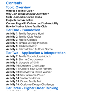 Textile Club And Extracurricular Activities Worksheet Activity Booklet