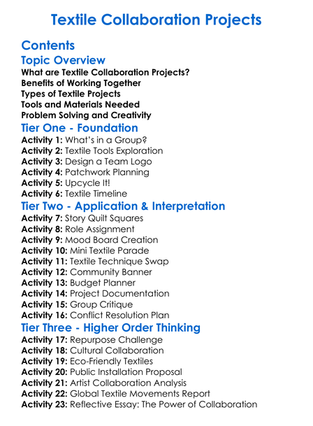 Textile Collaboration Projects Worksheet Activity Booklet