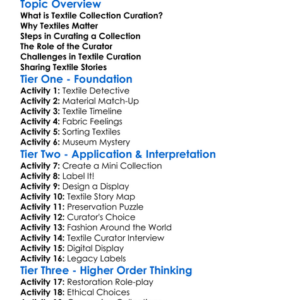 Textile Collection Curation Worksheet Activity Booklet
