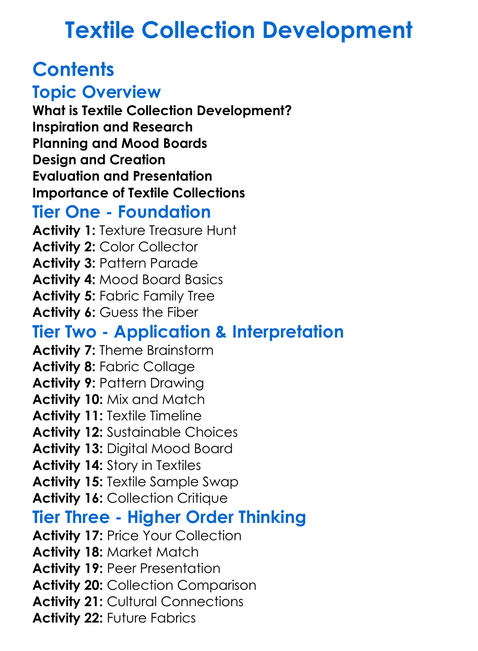 Textile Collection Development Worksheet Activity Booklet