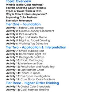 Textile Color Fastness Worksheet Activity Booklet