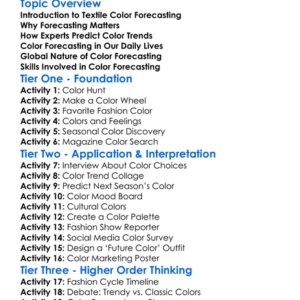 Textile Color Forecasting Worksheet Activity Booklet