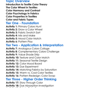 Textile Color Theory Worksheet Activity Booklet