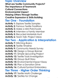Textile Community Projects Worksheet Activity Booklet