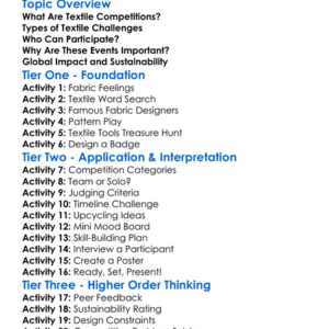 Textile Competitions And Challenges Worksheet Activity Booklet