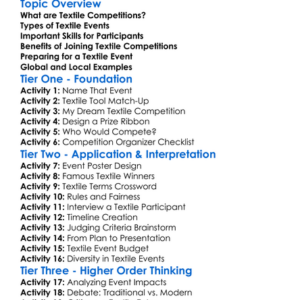Textile Competitions And Events Worksheet Activity Booklet
